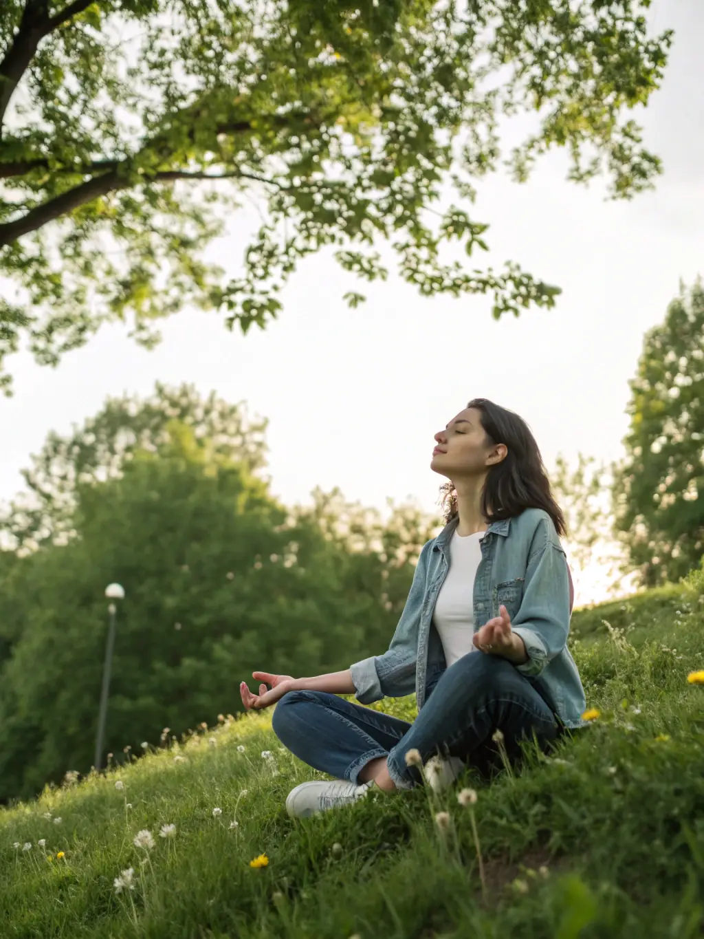 A serene image of a woman meditating at sunrise, symbolizing mental clarity and peace, used to represent the wellness tips offered on LifePulse.be.