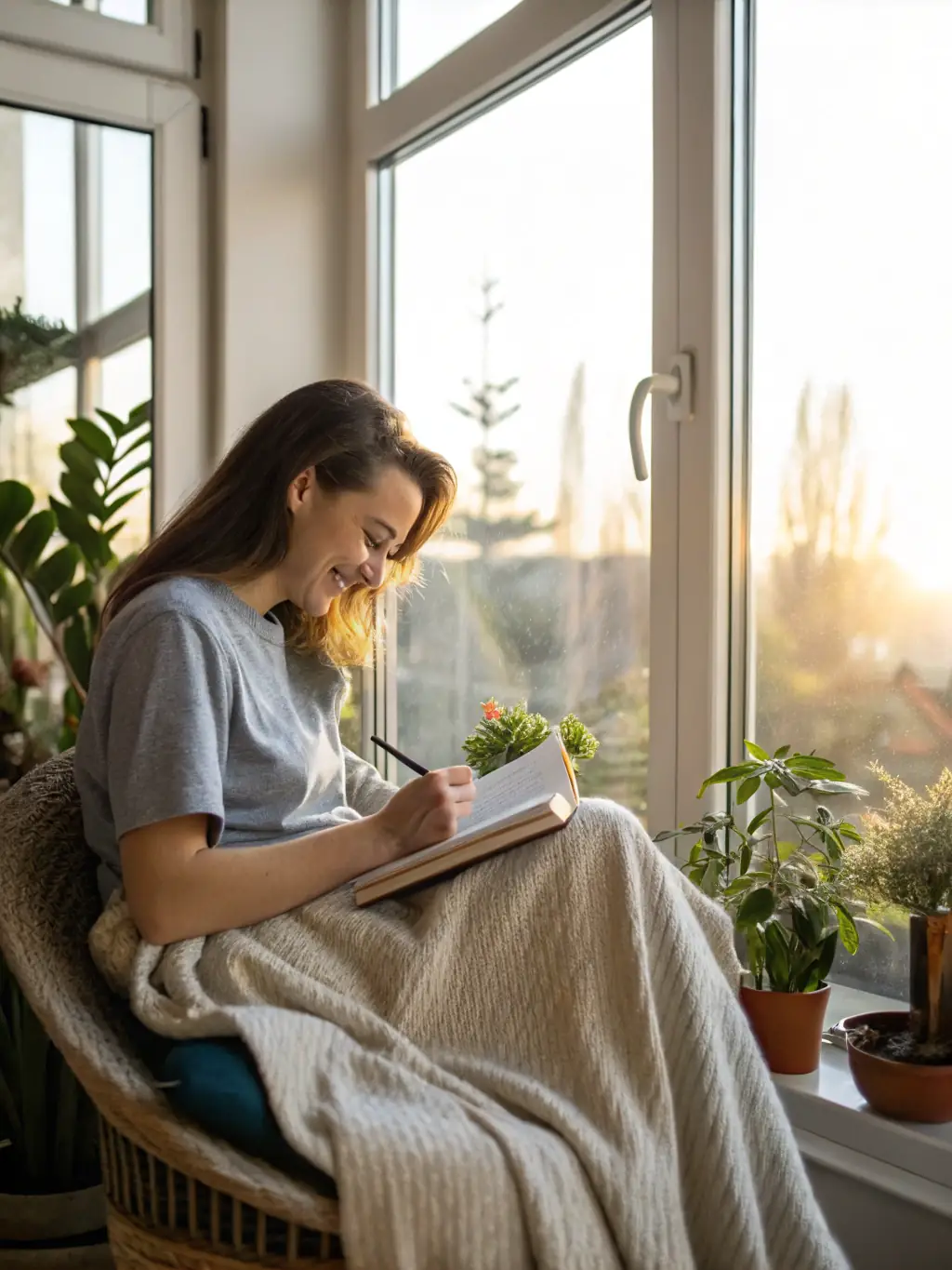 A cozy image of a person journaling in a peaceful setting, symbolizing personal reflection and growth, as promoted by LifePulse.be.